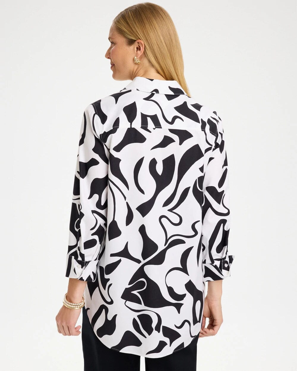 No Iron Stretch Two-Tone Print Tunic