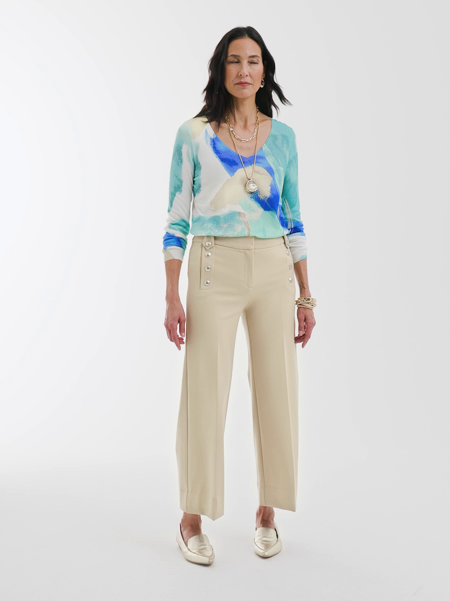 Button Knit Twill Cropped Pants