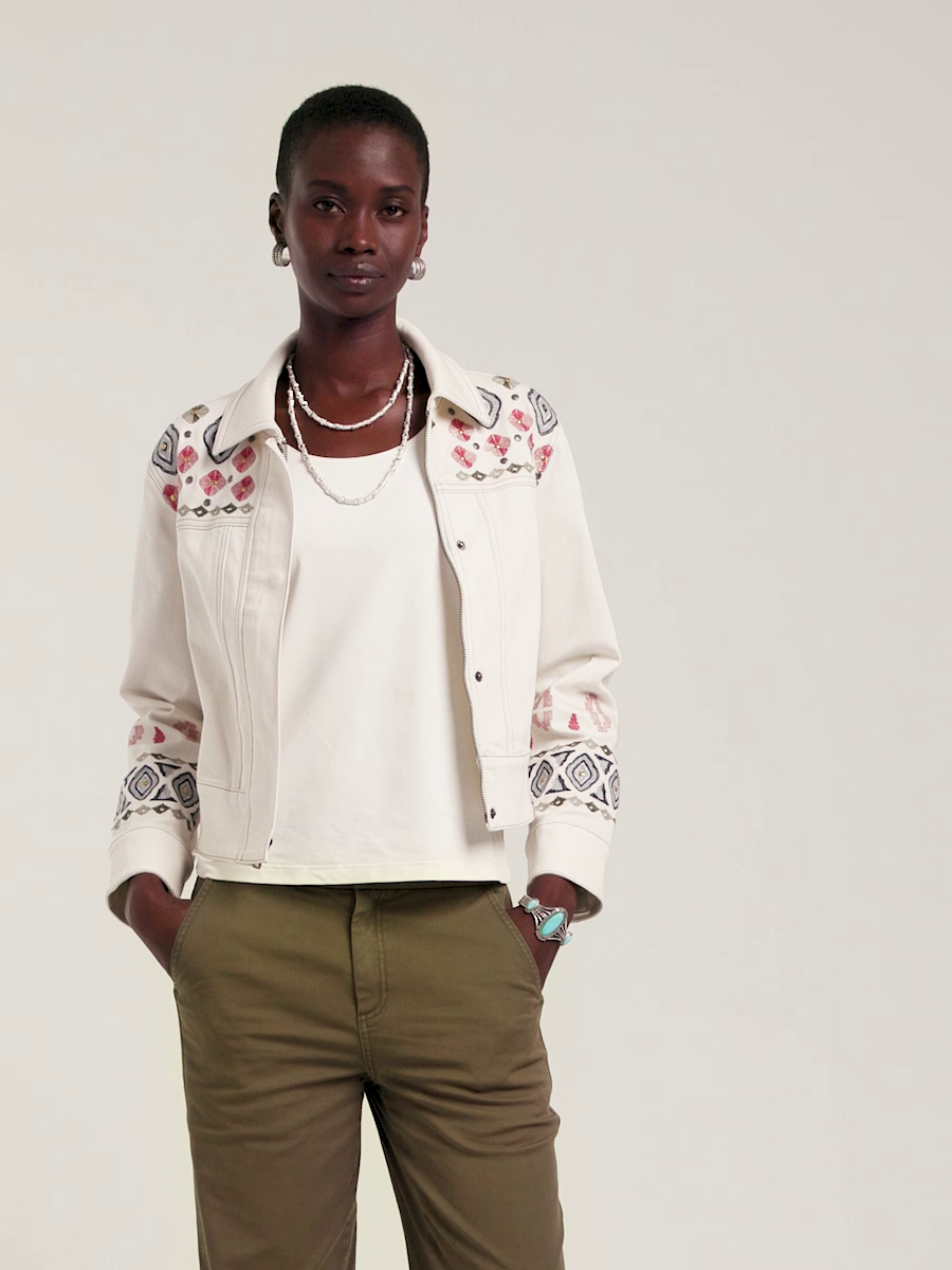 Cropped Embroidered Denim Jacket