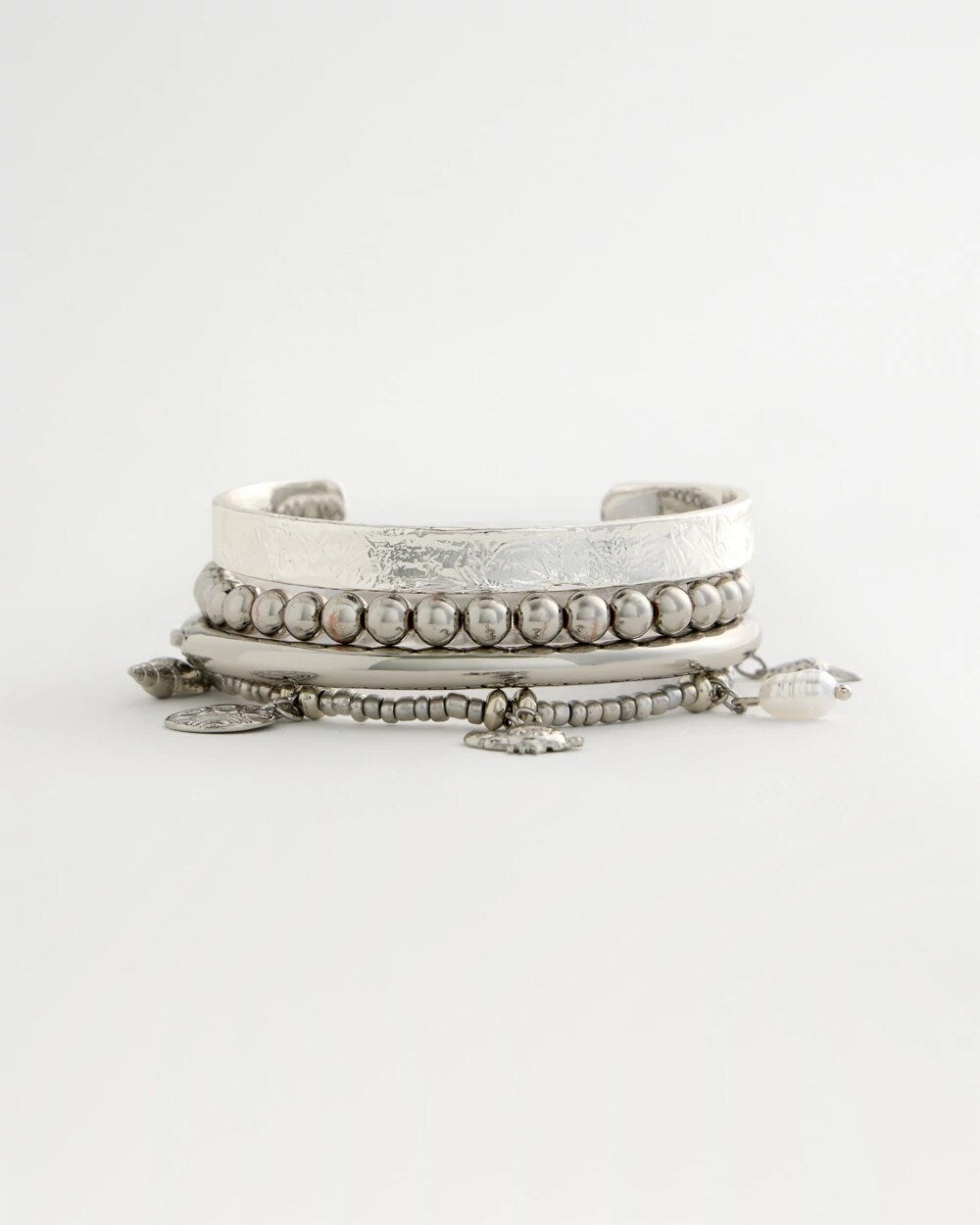 Beachy Silvertone Stretch Charm Bracelet