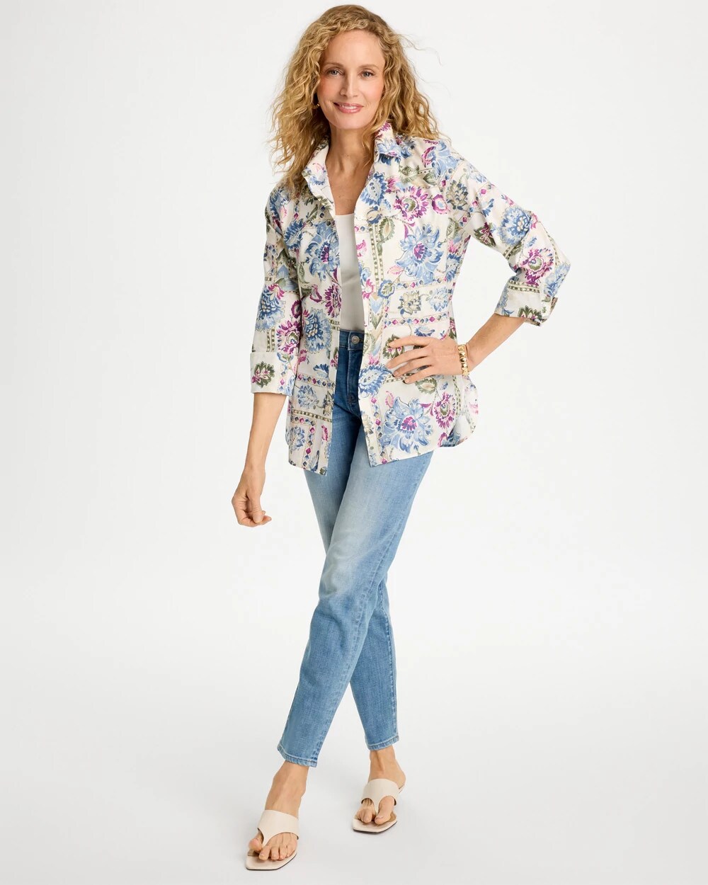 No Iron Stretch Floral Print Shirt