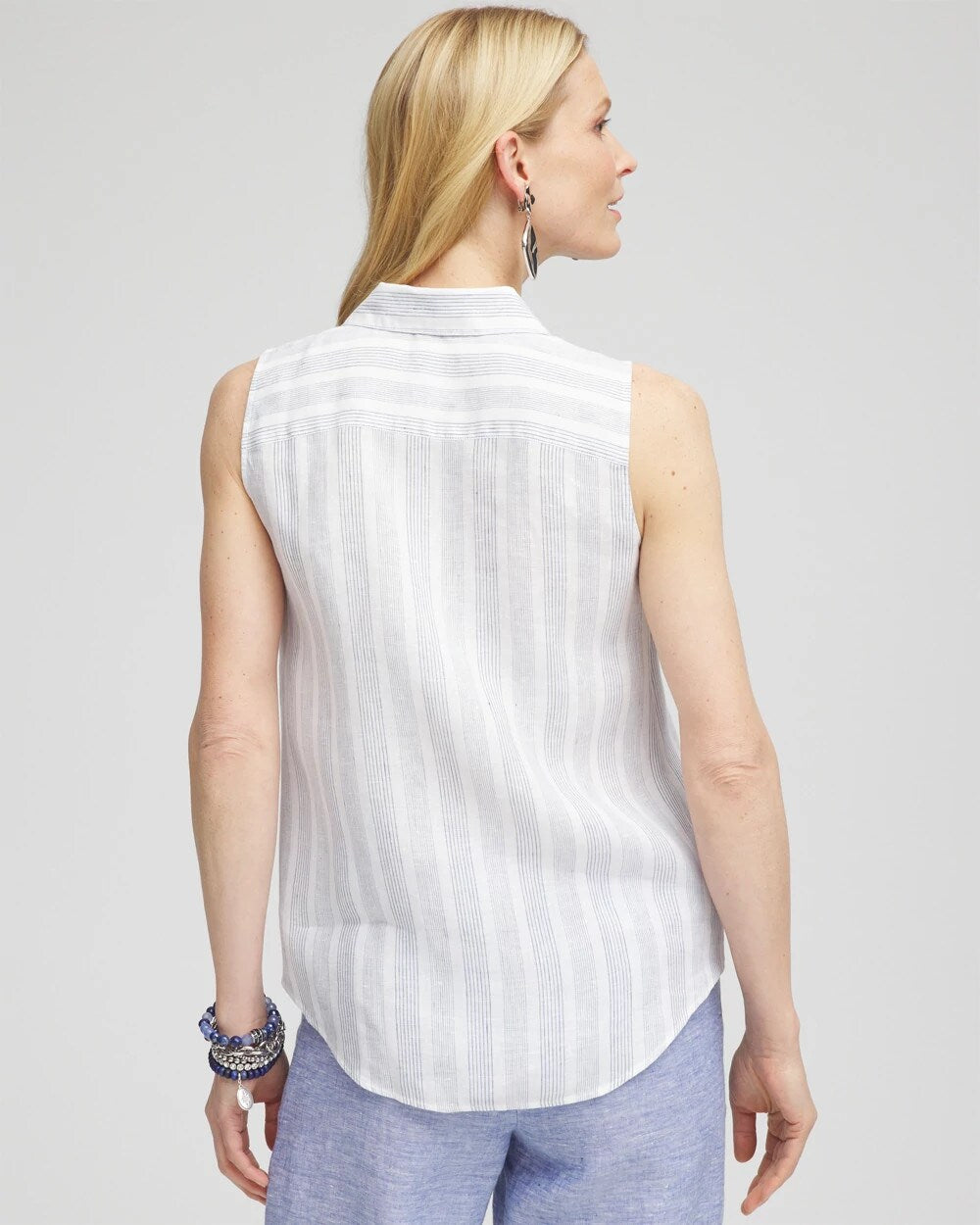 No Iron Linen Tie-Front Sleeveless Shirt