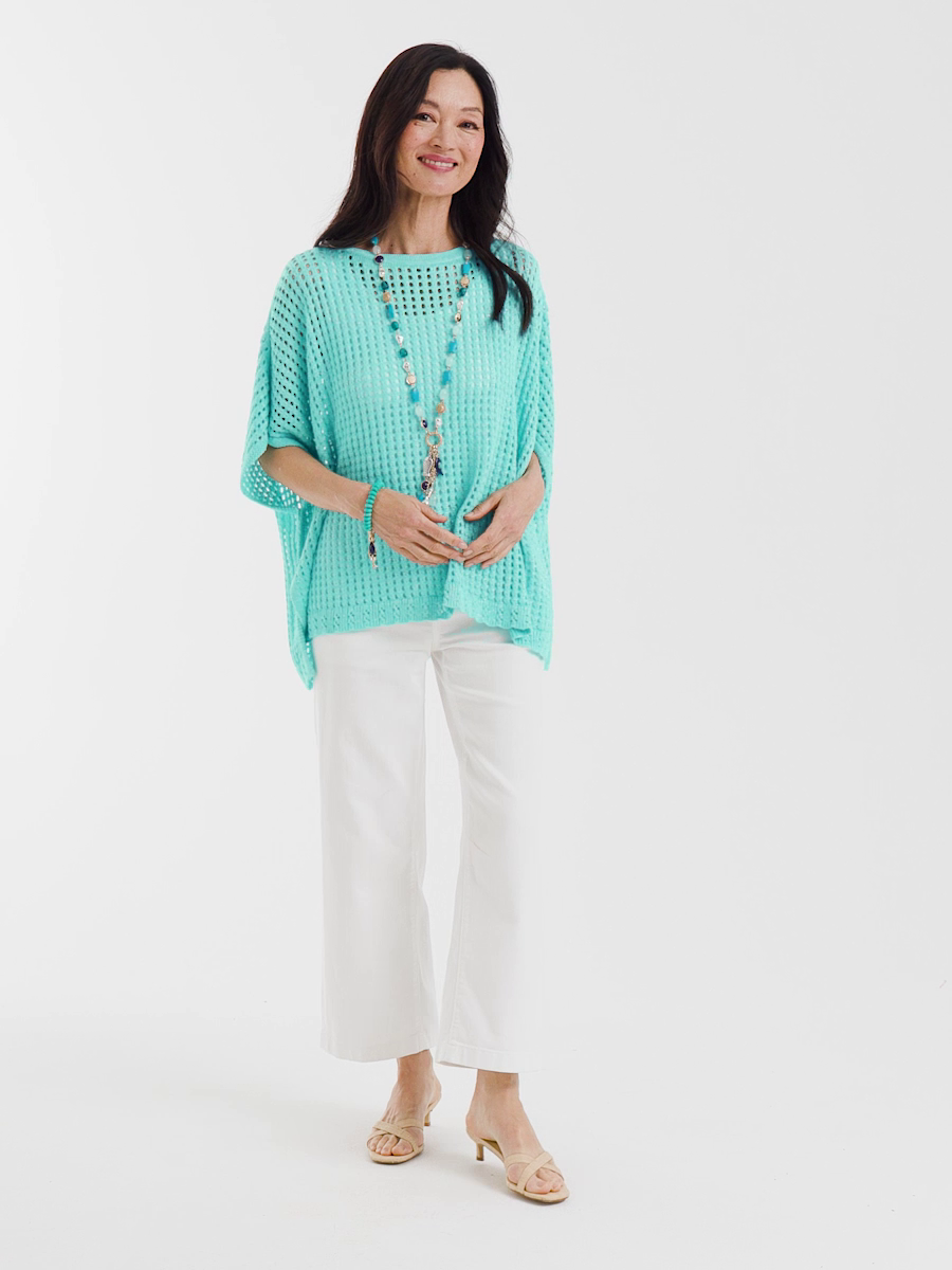Lurex Open-Stitch Sweater Poncho