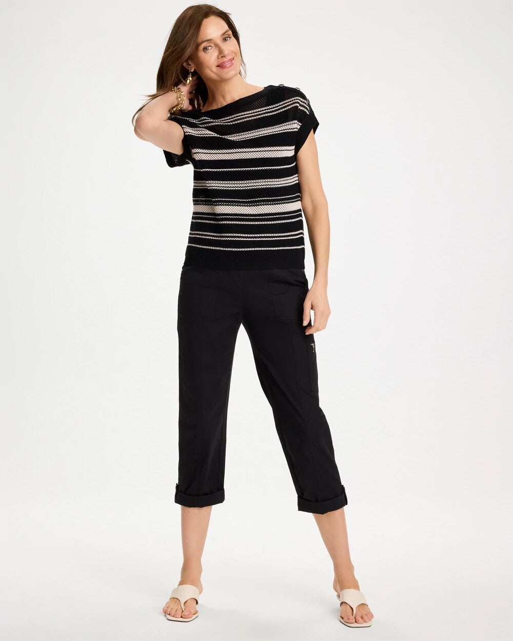 Poplin Cropped Roll Tab Pants