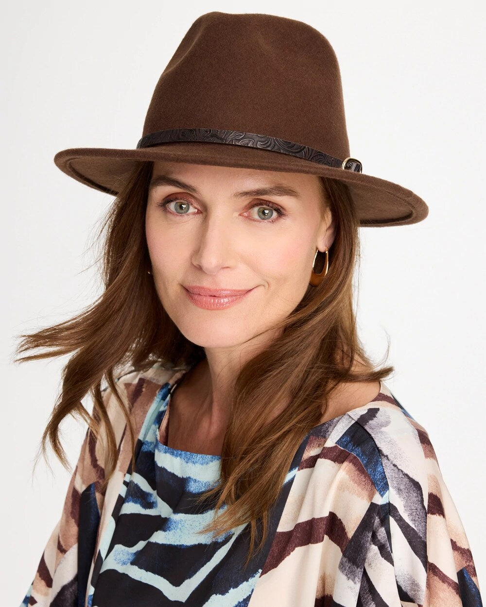 Paisley-Print-Trim Wool Felt Fedora Hat