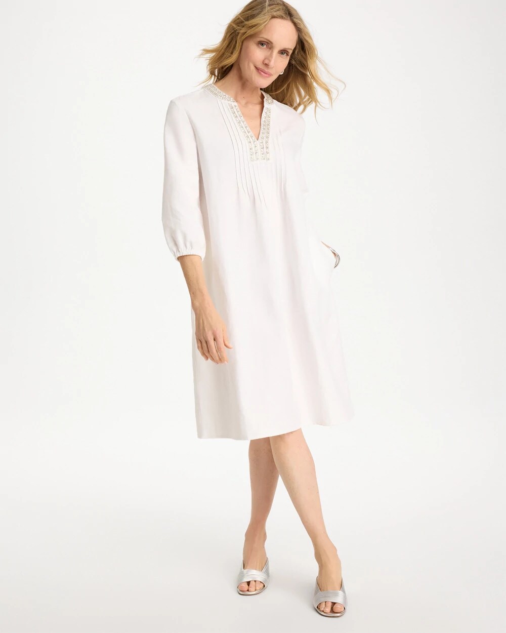 Embellished Pintuck Dress