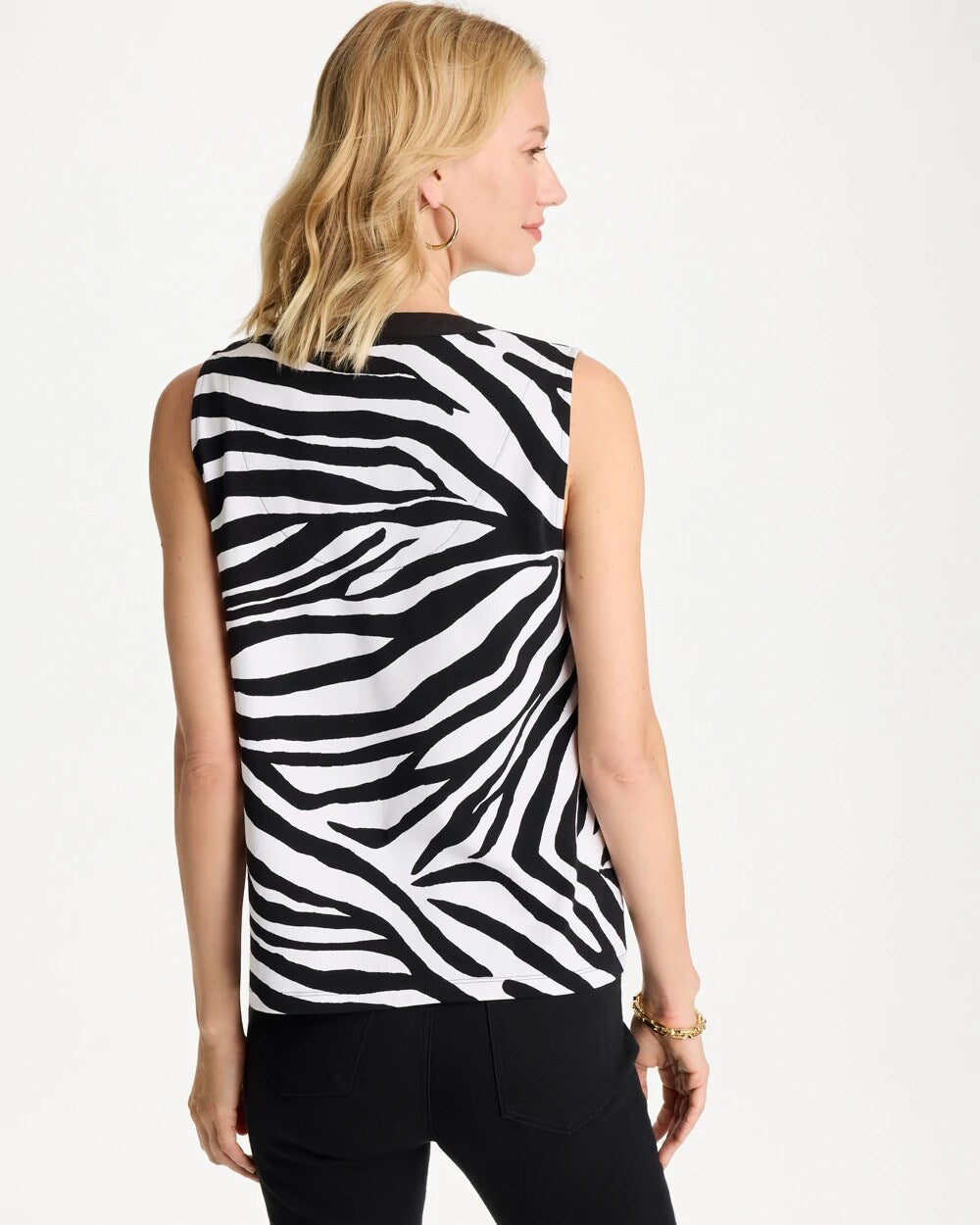 Zebra Cotton-Stretch Notch Neck Tank