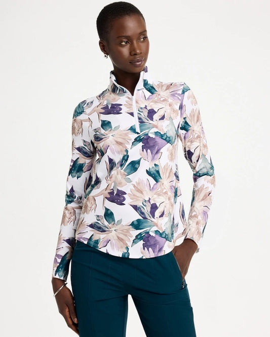 Zenergy UPF Garden Print Half-Zip Polo