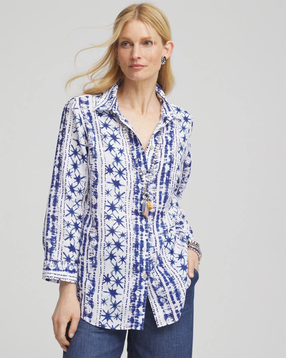 No Iron Star Print Linen Shirt