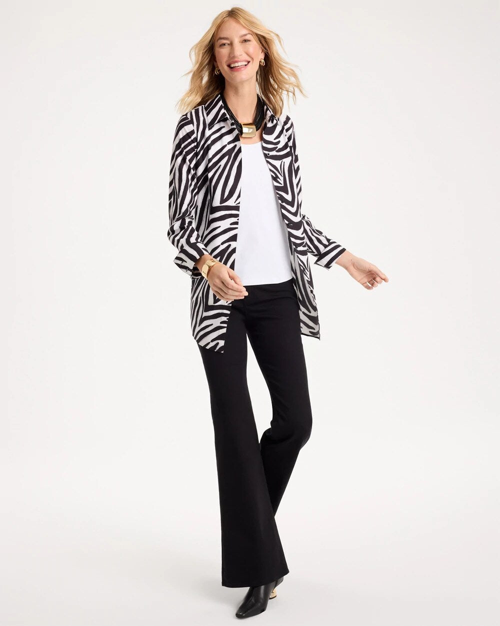 No Iron Stretch Zebra Animal Print Tunic