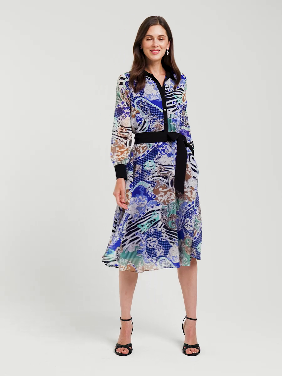 Mixed Print Belted Dress