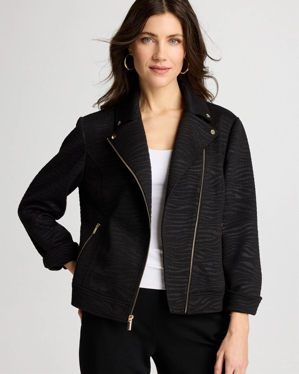 Embossed Knit Moto Jacket