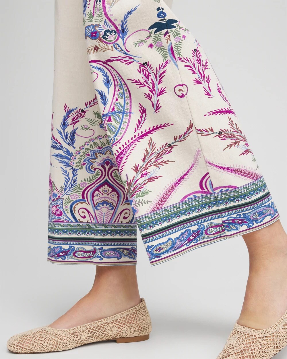 Brigitte Paisley Wide-Leg Cropped Pants