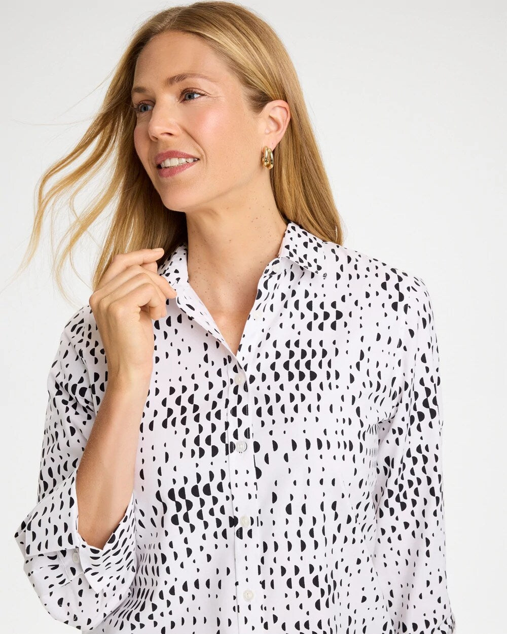 No Iron Stretch Geo Print Shirt