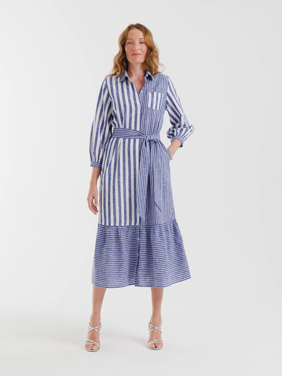 Linen-Cotton Striped Shirtdress