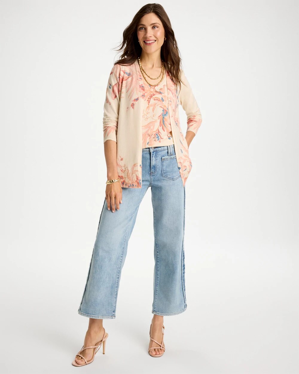 Frayed Contrast Girlfriend Wide Crop Jeans