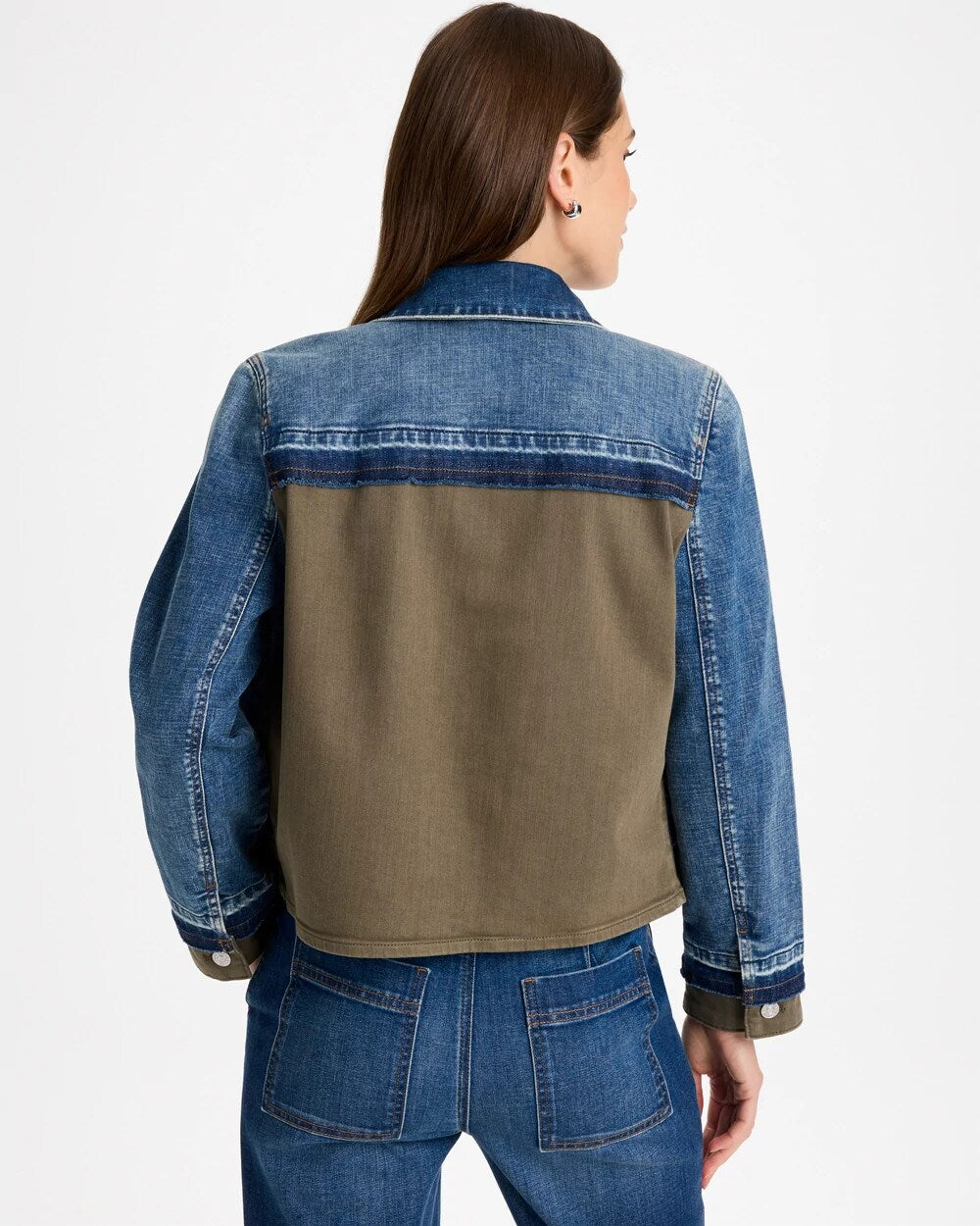 Denim Colorblock Zip-Front Jacket