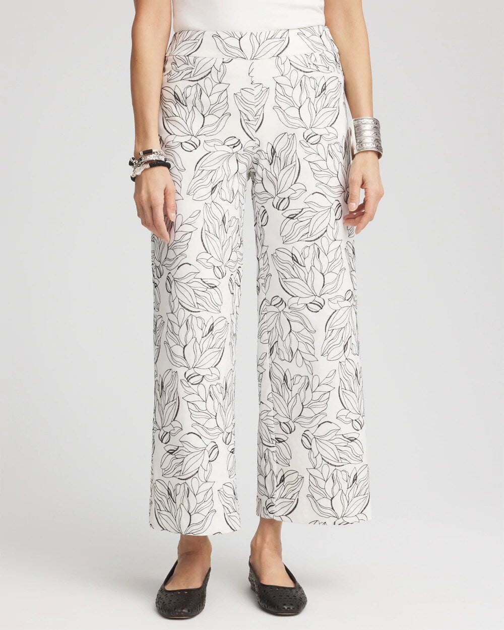Brigitte Floral Embroidered Wide-Leg Cropped Pants