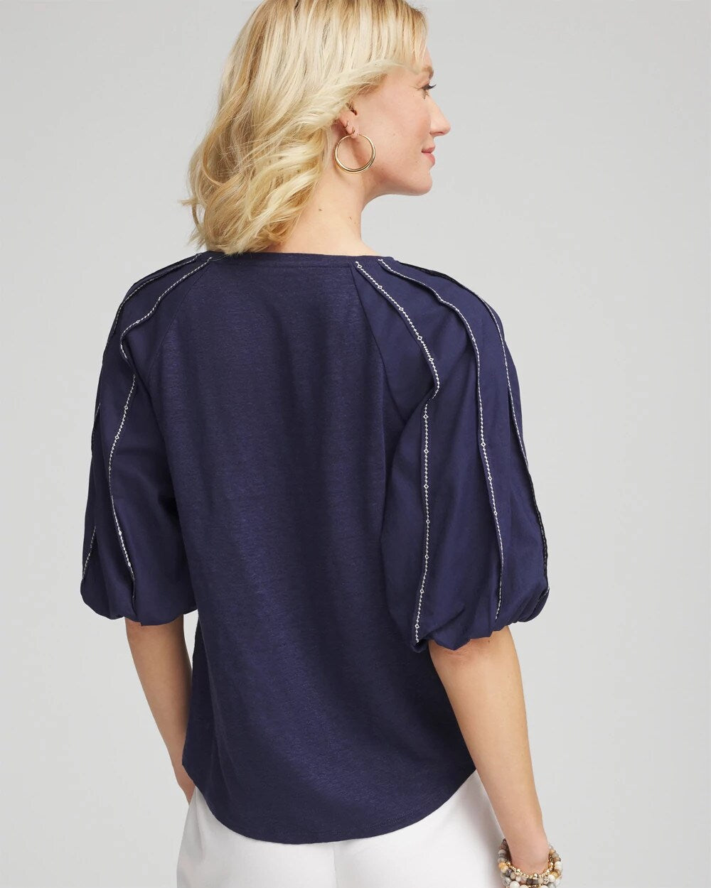 Linen Balloon-Sleeve Blouse