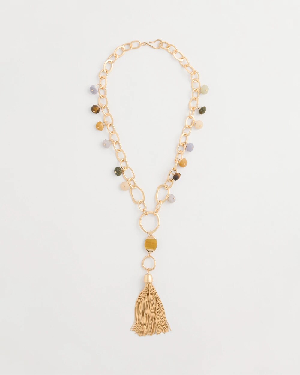 Multi-Color Beaded Tassel Pendant Necklace