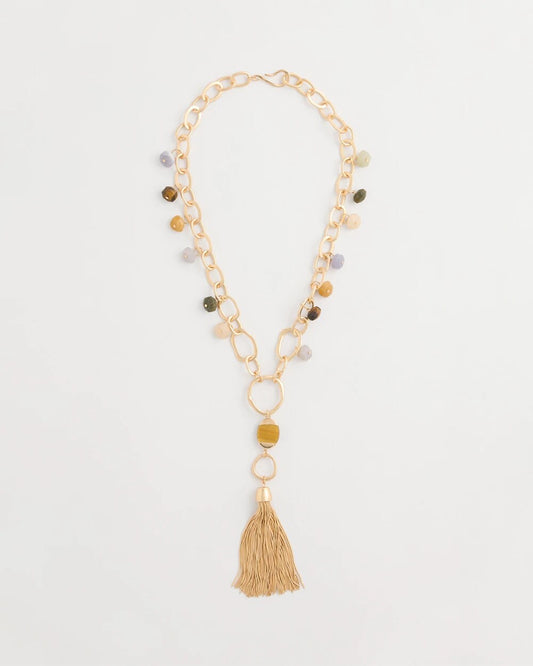 Multi-Color Beaded Tassel Pendant Necklace