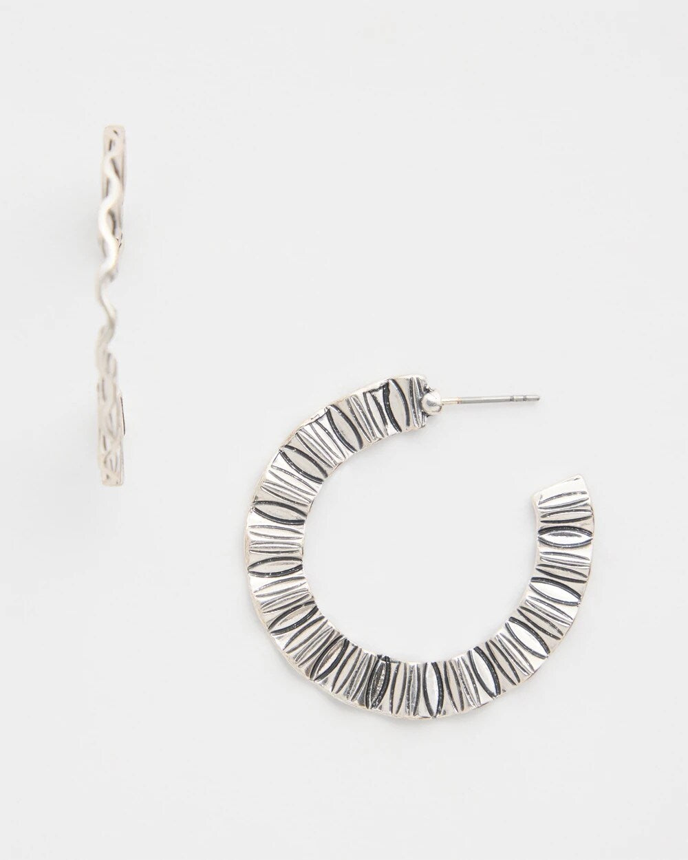 Crinkled Silvertone Hoop Earrings