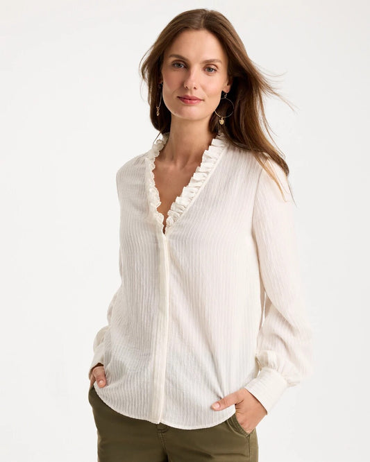 Textured Pleat Neck Blouse