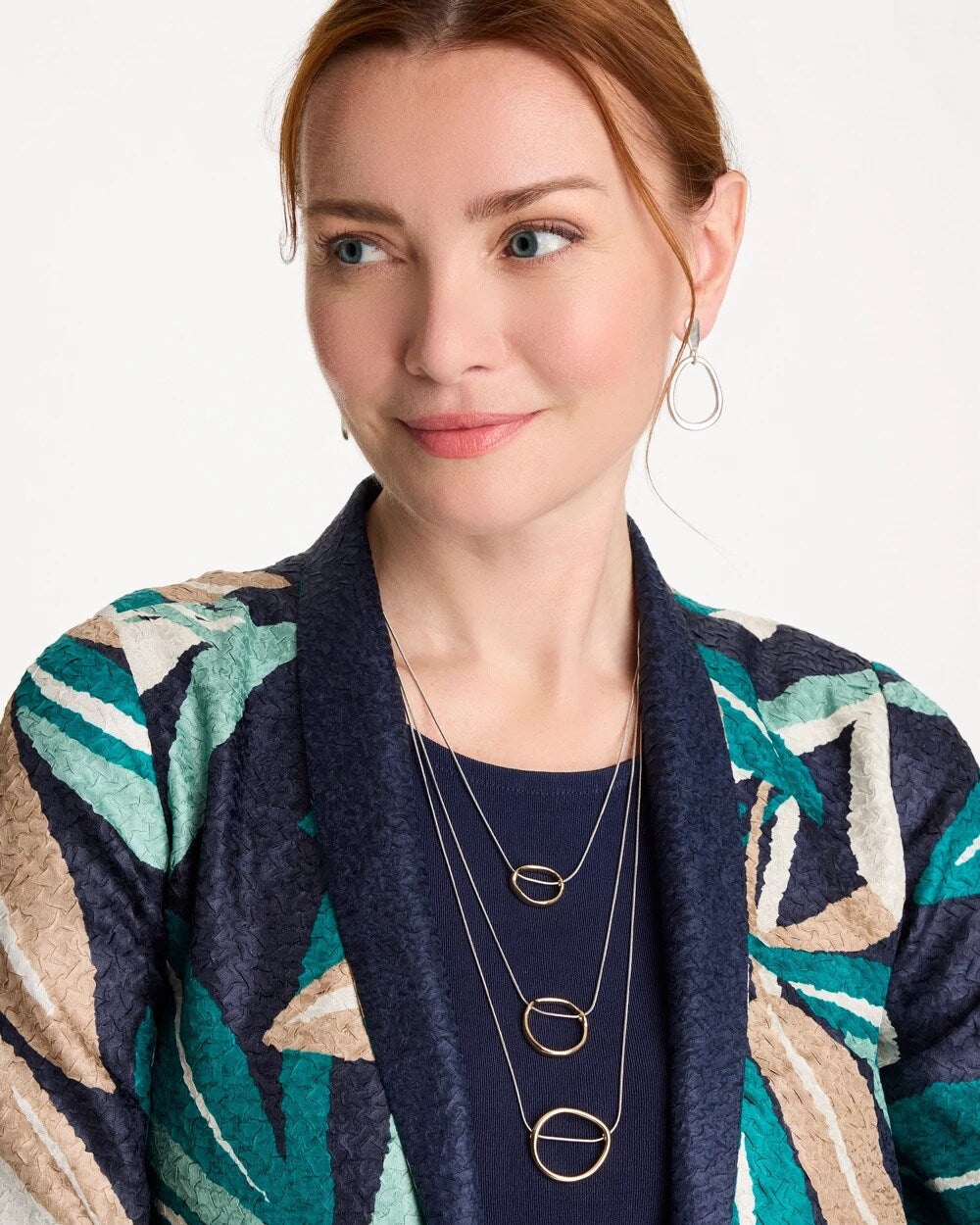 Mixed Metal Triple Circle Pendant Necklace