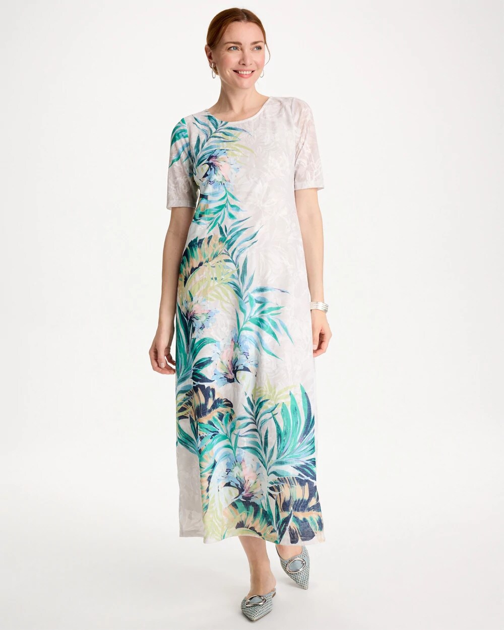 Jersey Knit Tropical Maxi Dress