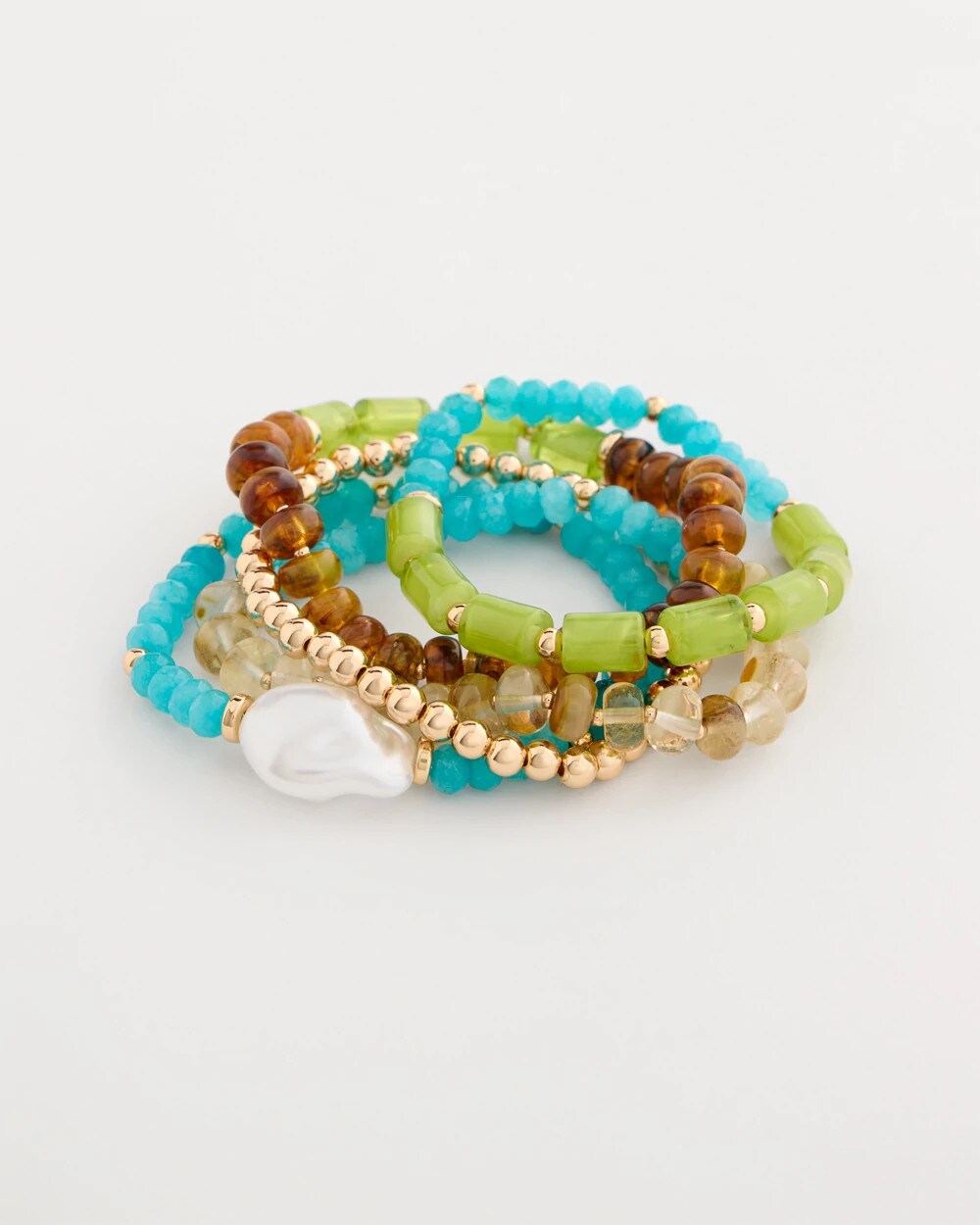 Multi-Colored Stretch Set of Five Beaded Bracelets