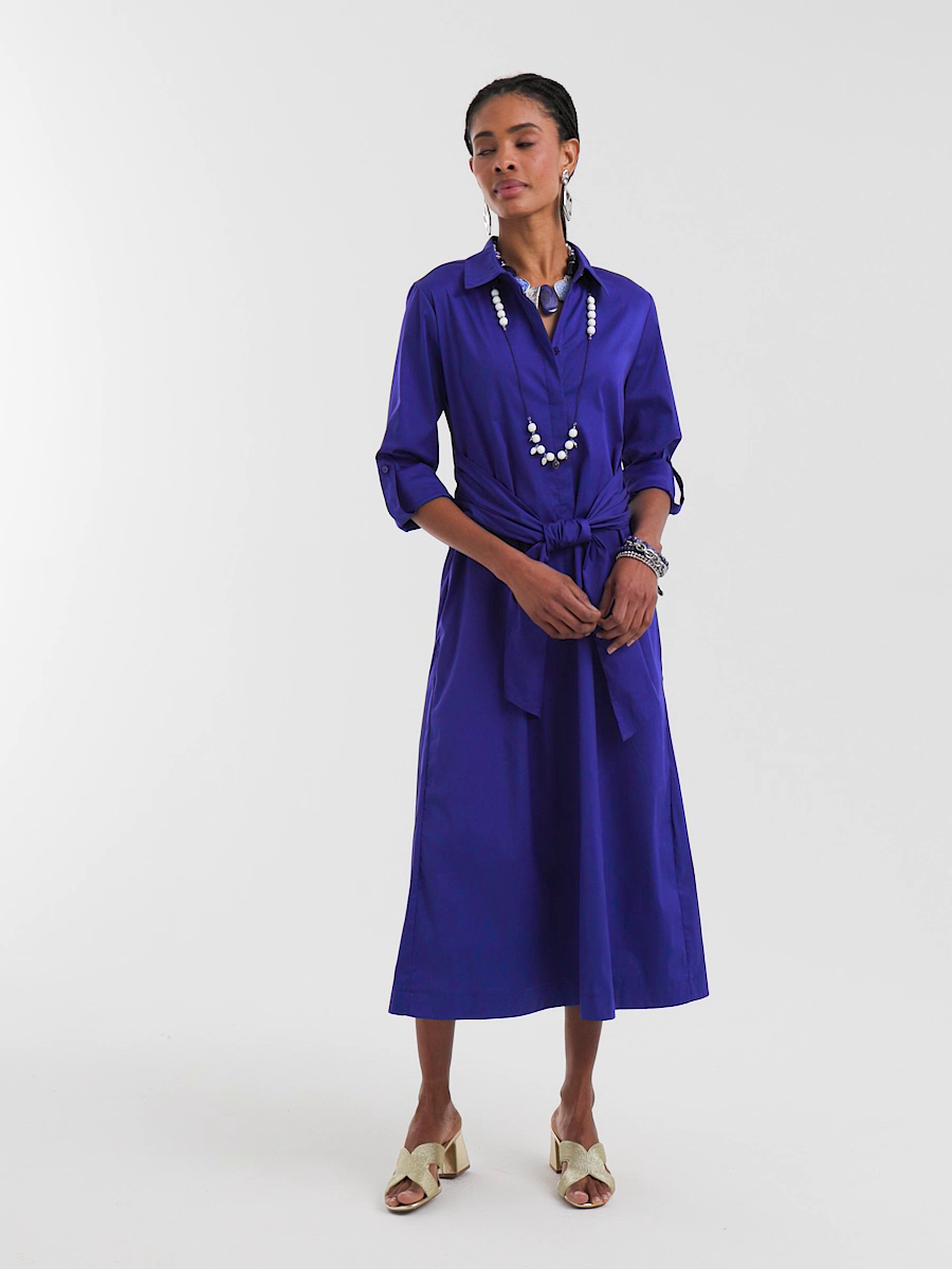Wrap Belt Poplin Midi Shirtdress