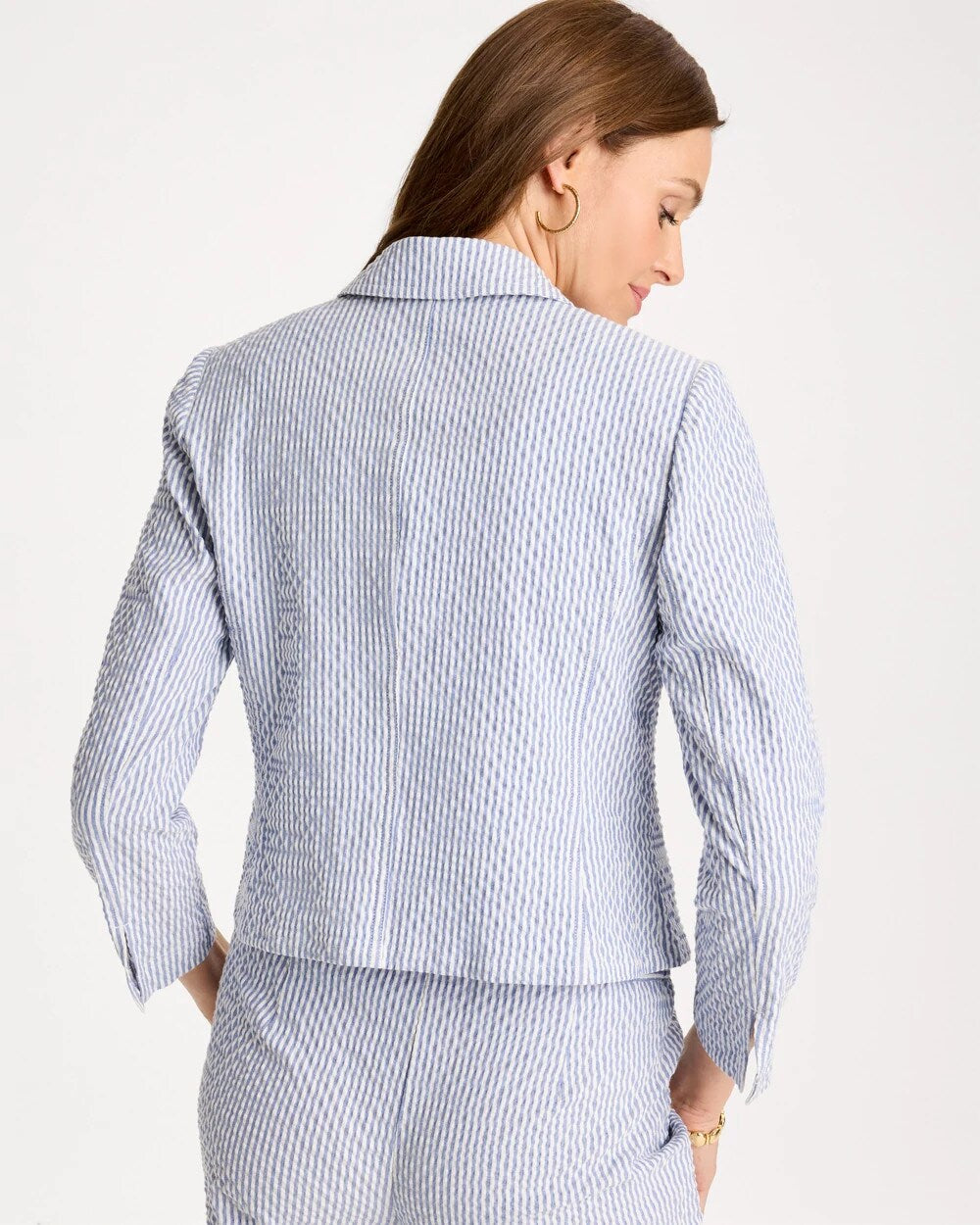Seersucker Striped Cropped Blazer