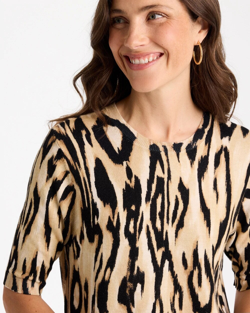 Ella Ikat Print Short-Sleeve Sweater