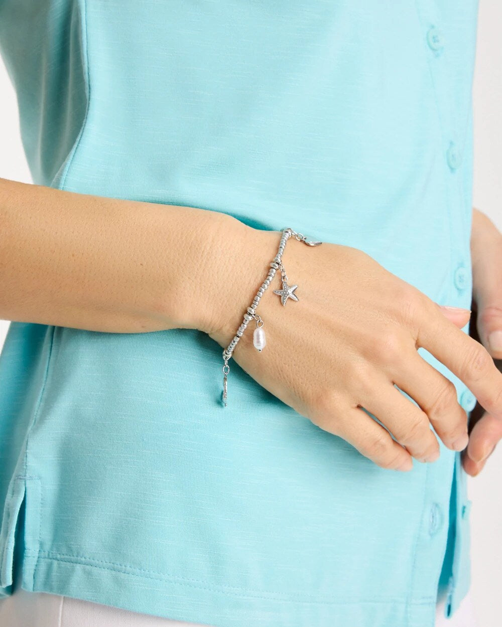 Beachy Silvertone Stretch Charm Bracelet