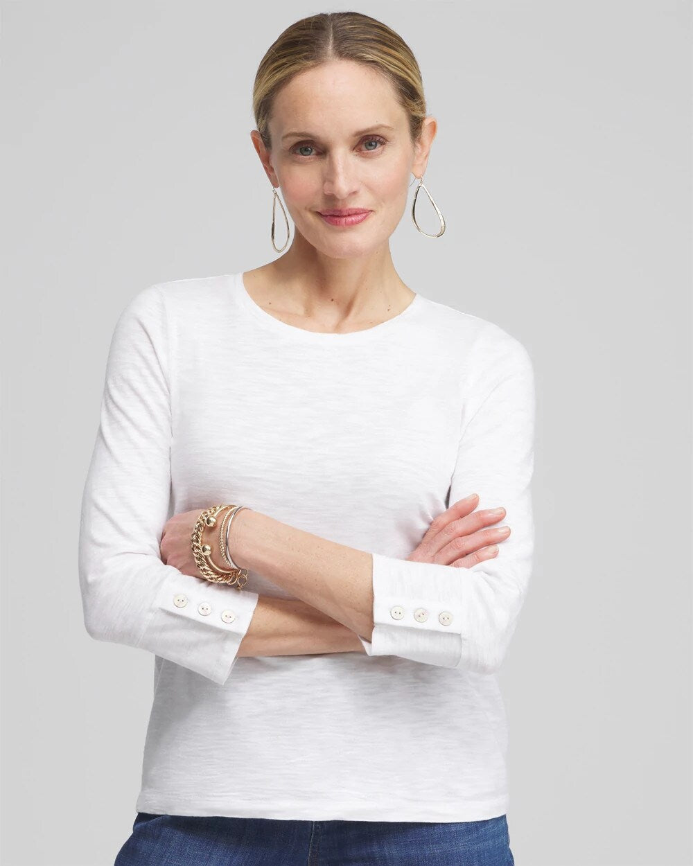 Cotton Slub 3/4 Sleeve Button Tee