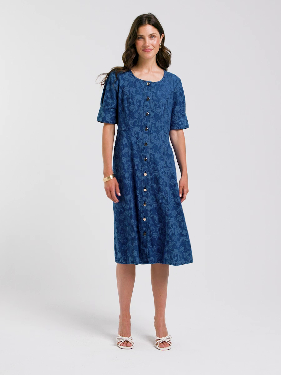 Denim Jacquard Midi Dress