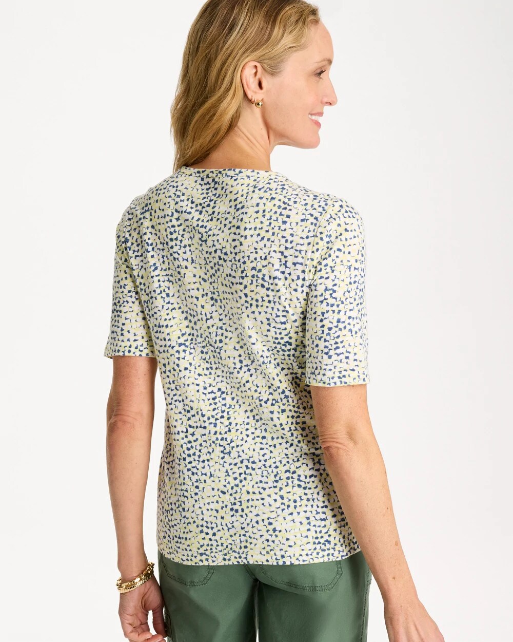 Printed Cotton Slub Elbow-Sleeve Tee