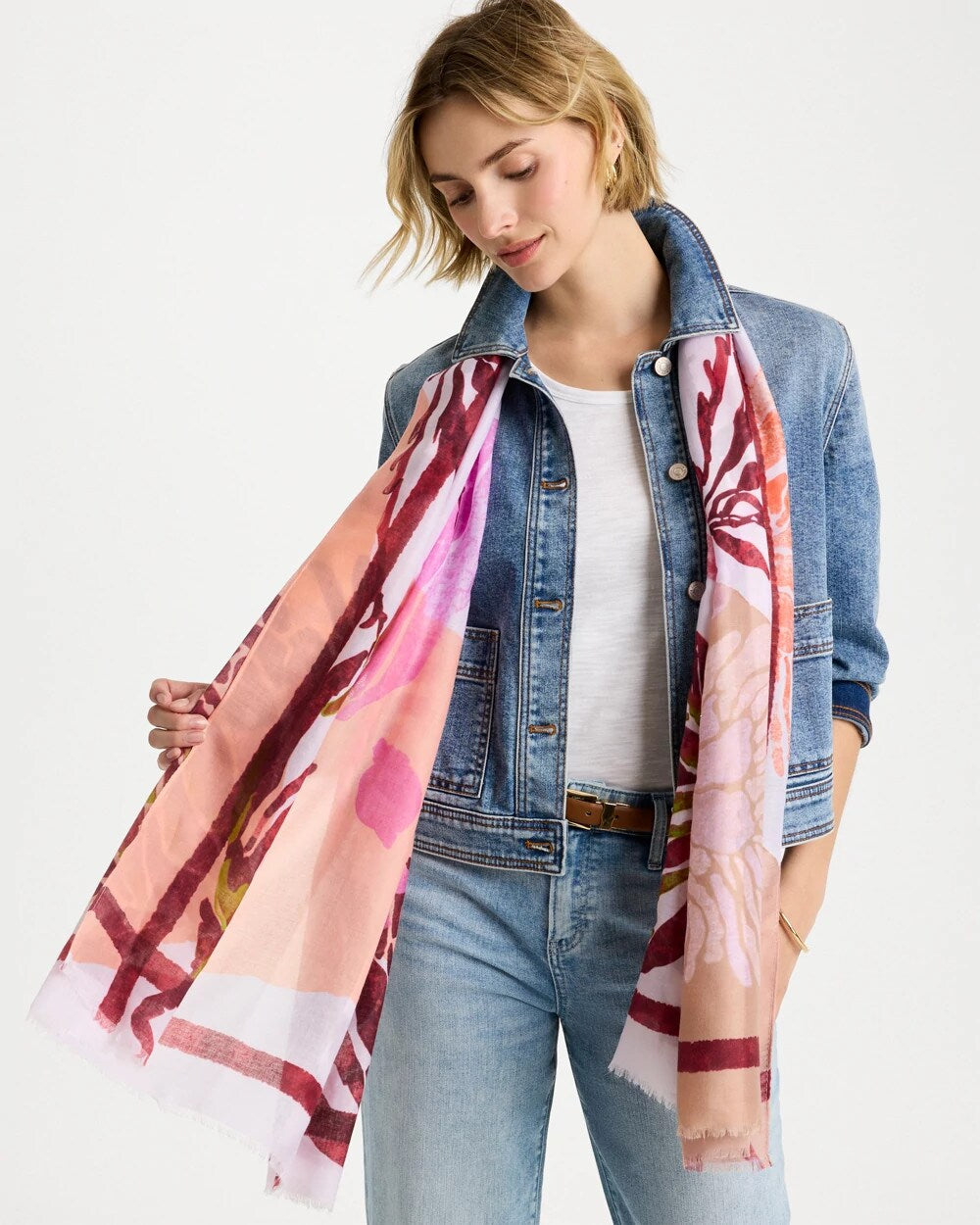 Coral Motif Oblong Scarf