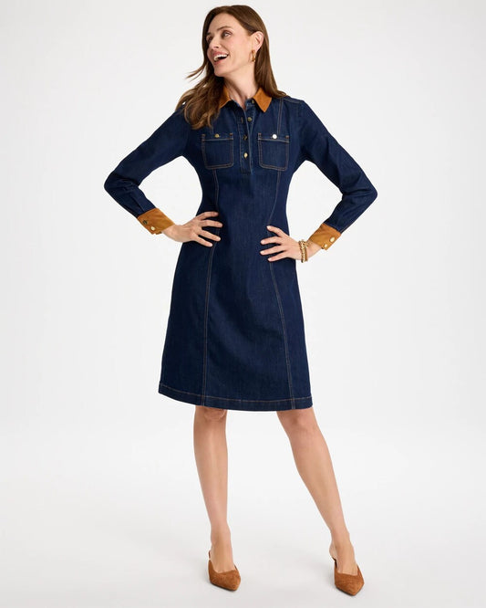 Denim Faux Suede Detail Dress