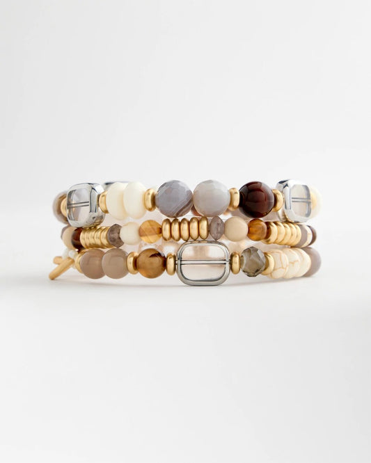 Stretch Set Of Three Genuine Stone Bracelets