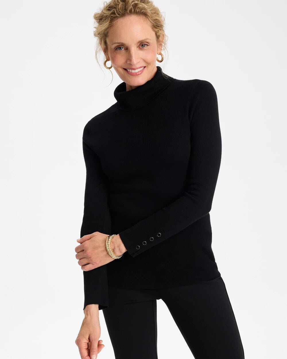 Ella Button Cuff Turtleneck Sweater