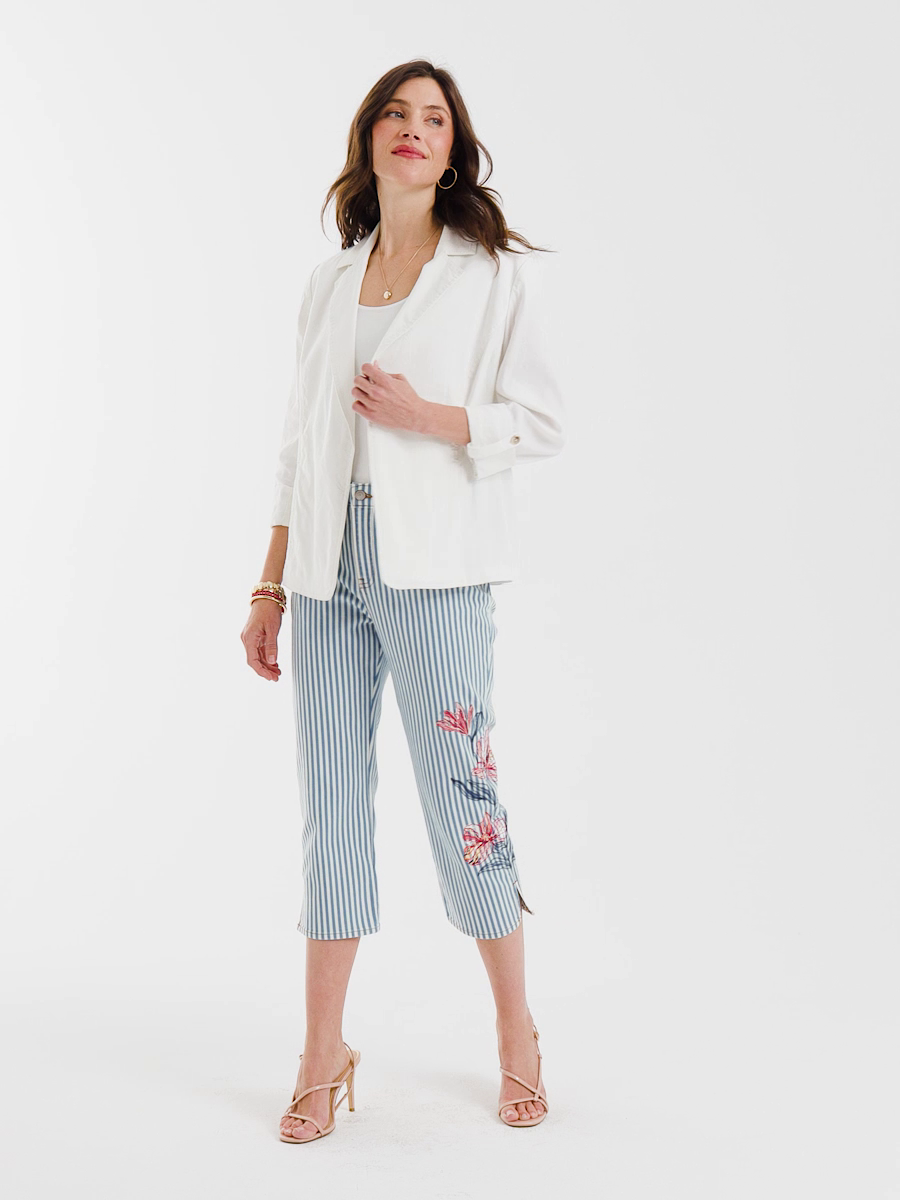 Girlfriend Slim Striped Capri Jeans