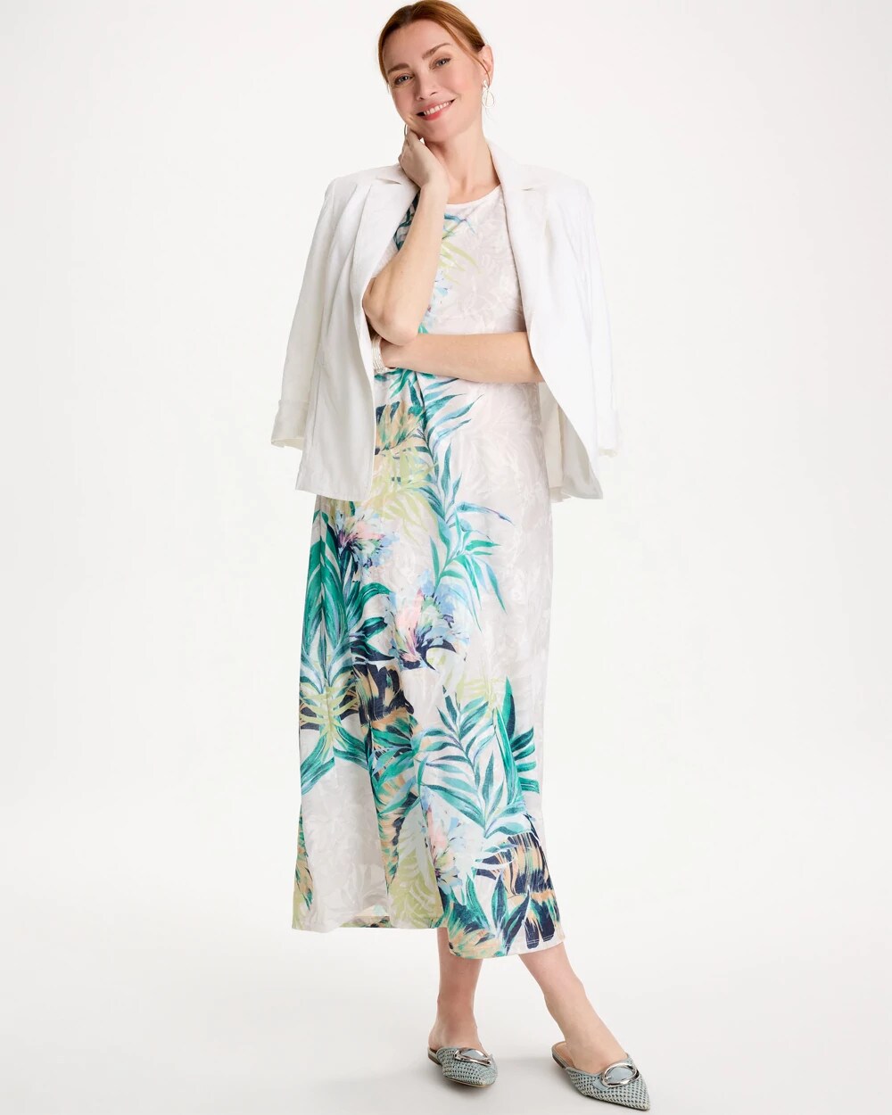 Jersey Knit Tropical Maxi Dress