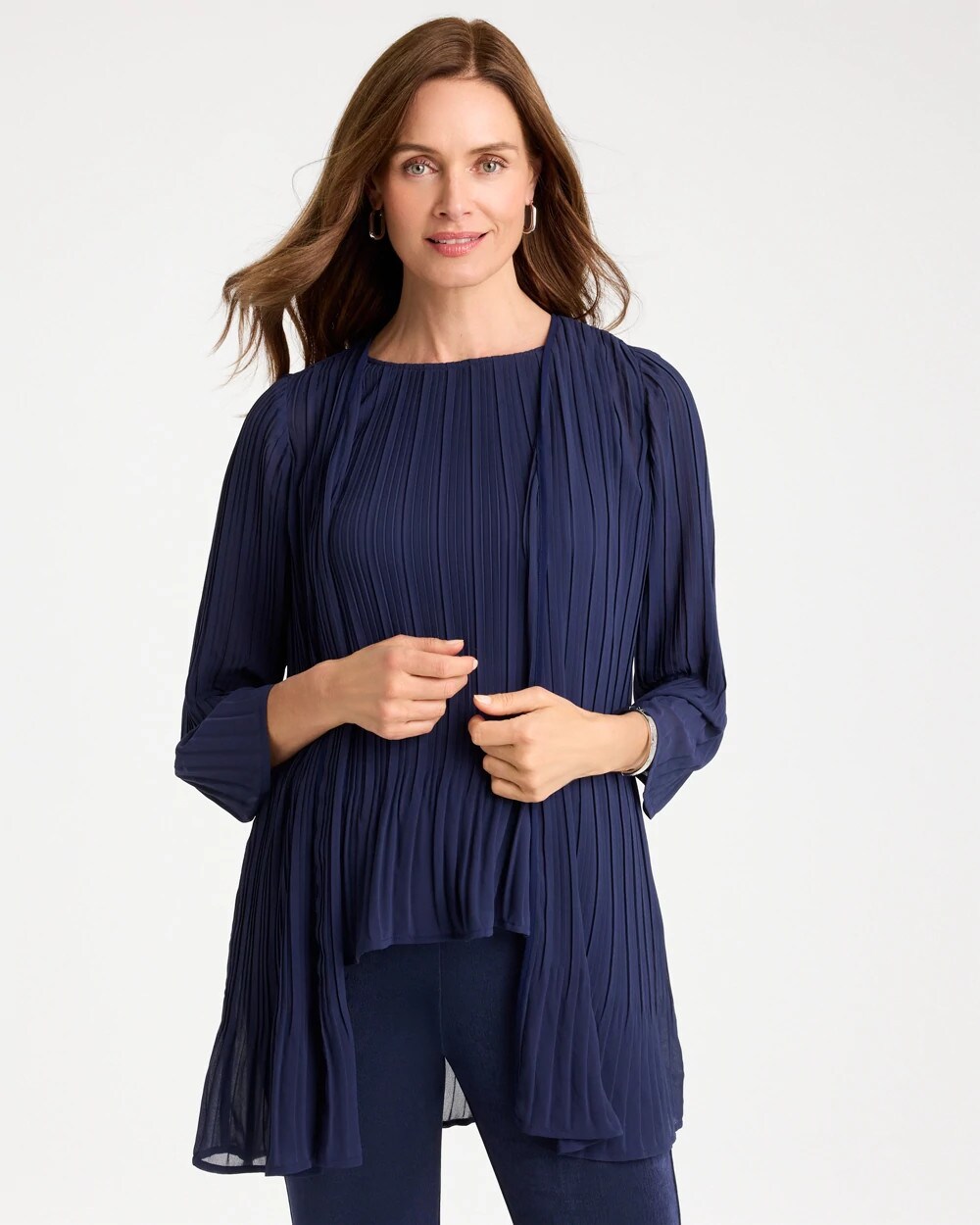 Travelers Pleated Chiffon Cardigan