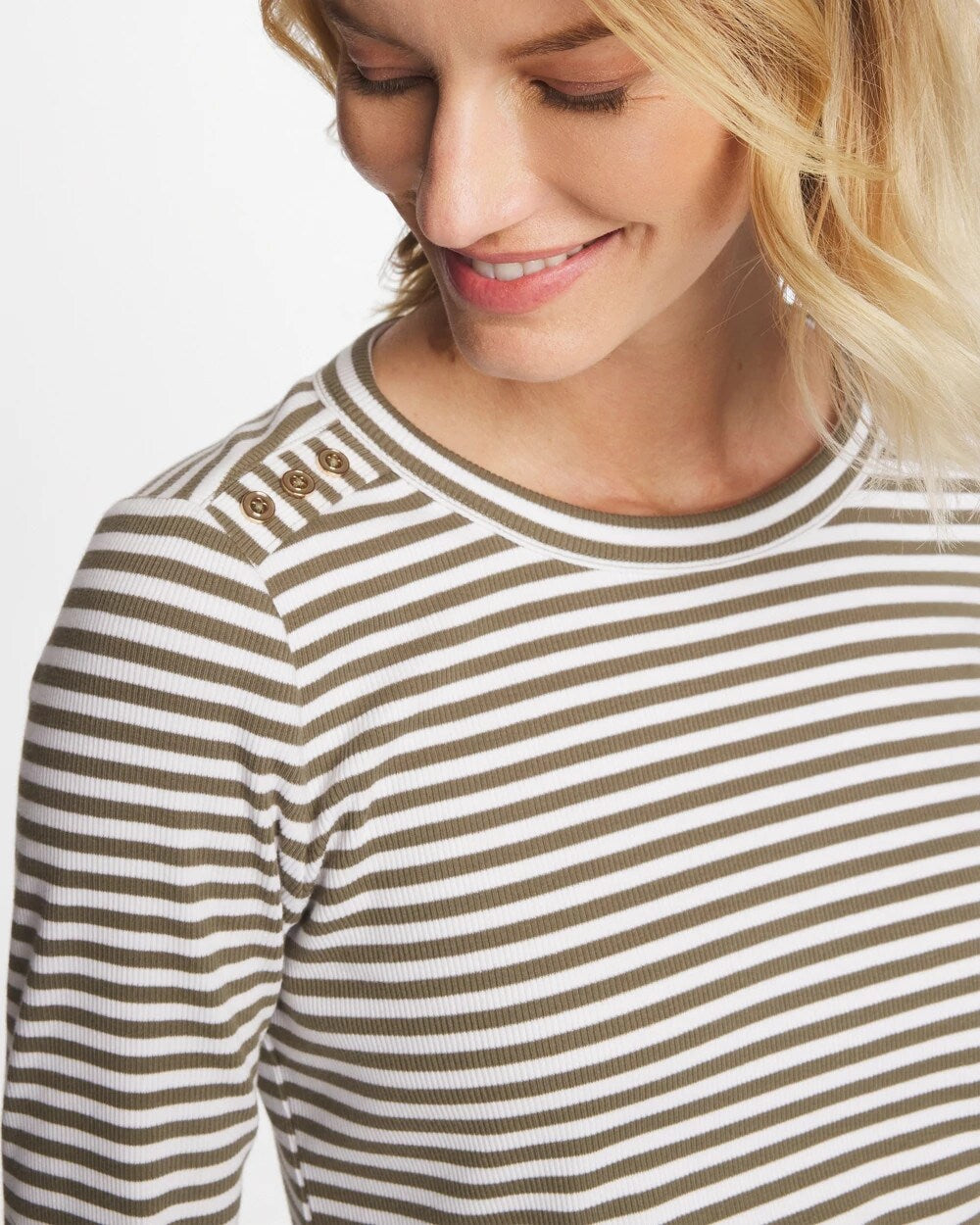 Striped Ribbed Button Crewneck Tee