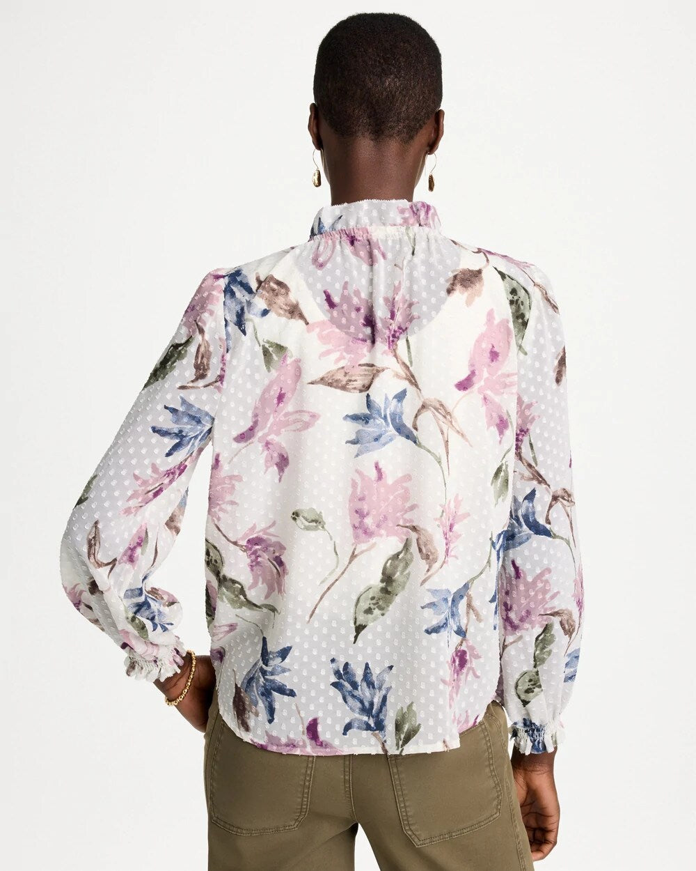 Clip Dot Floral Popover Blouse