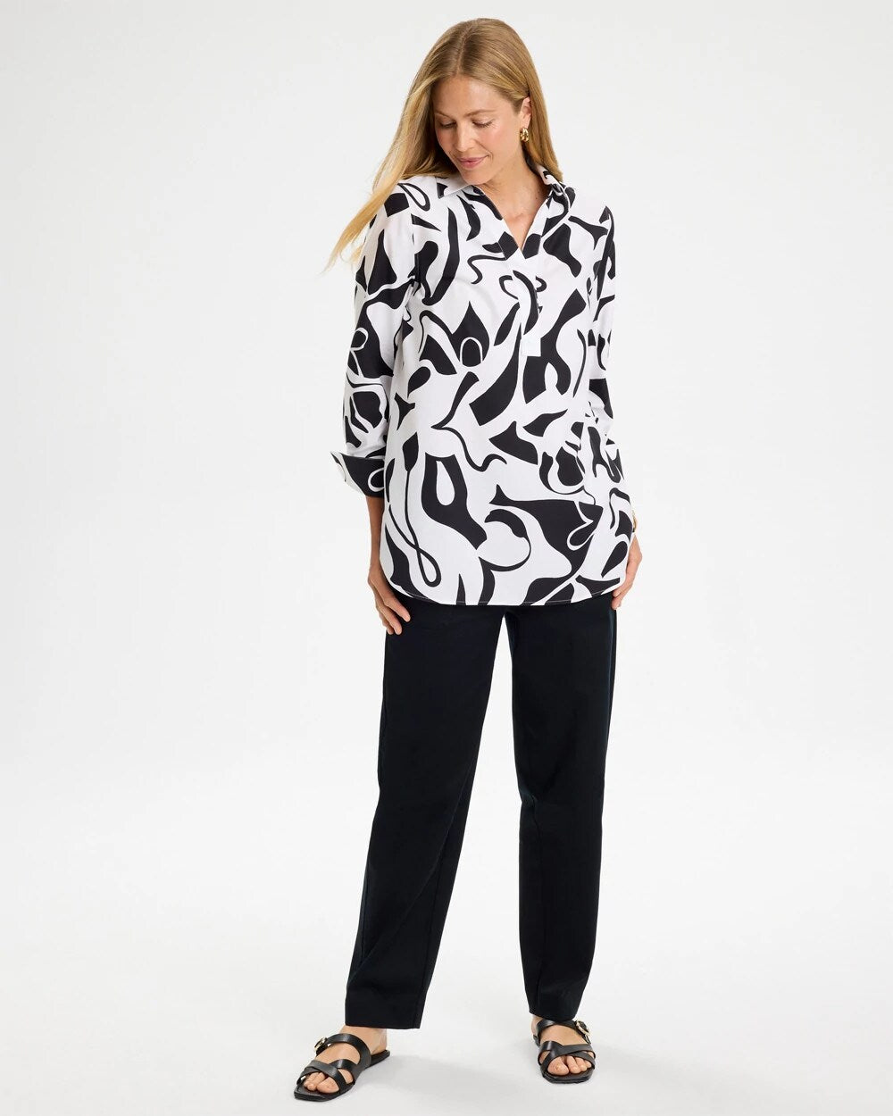 No Iron Stretch Two-Tone Print Tunic