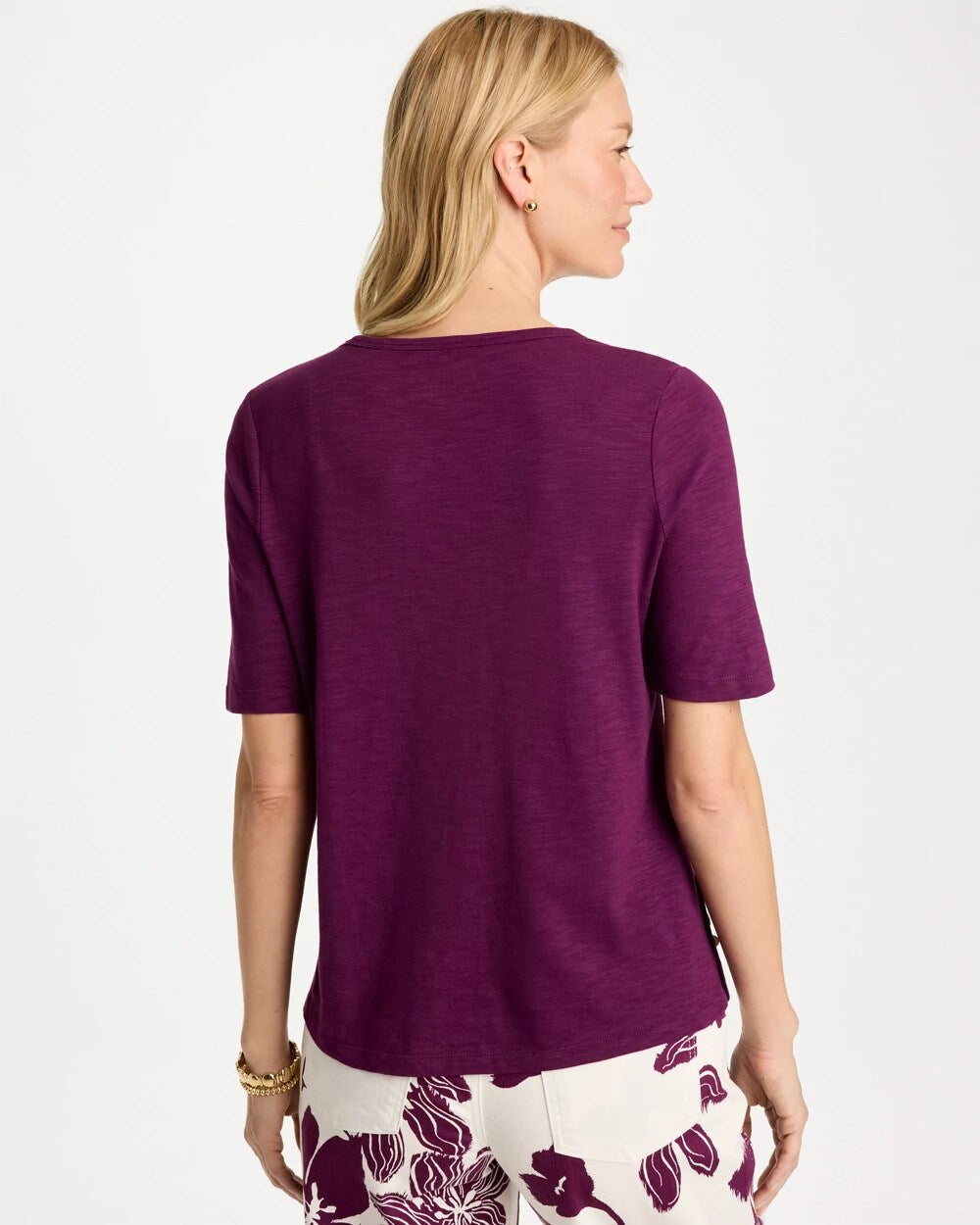 Cotton Slub Crewneck Button Tee