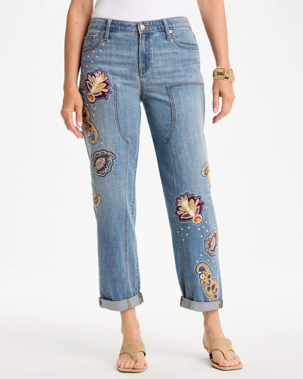 Embellished Vintage Boyfriend Crop Jeans
