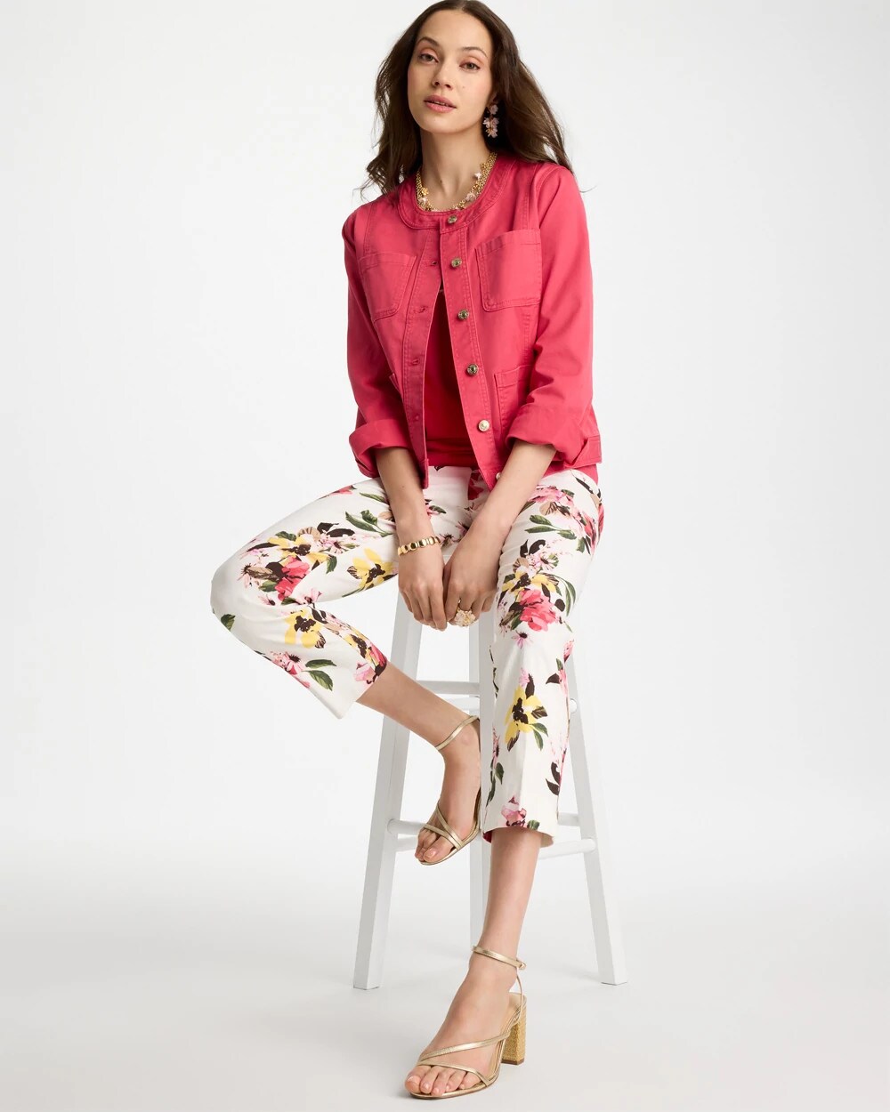 Collarless Twill Box Jacket